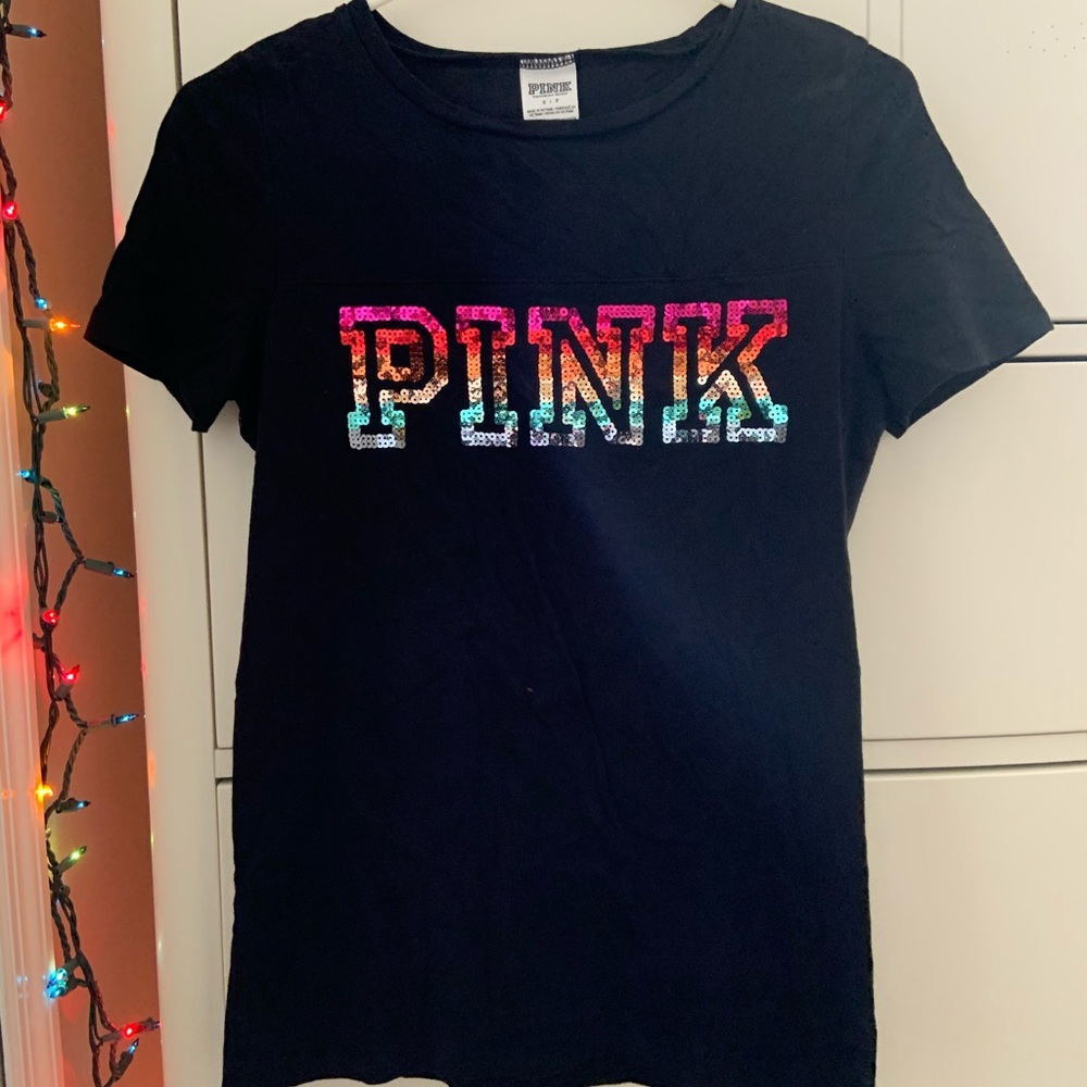 PINK sequin black shirt